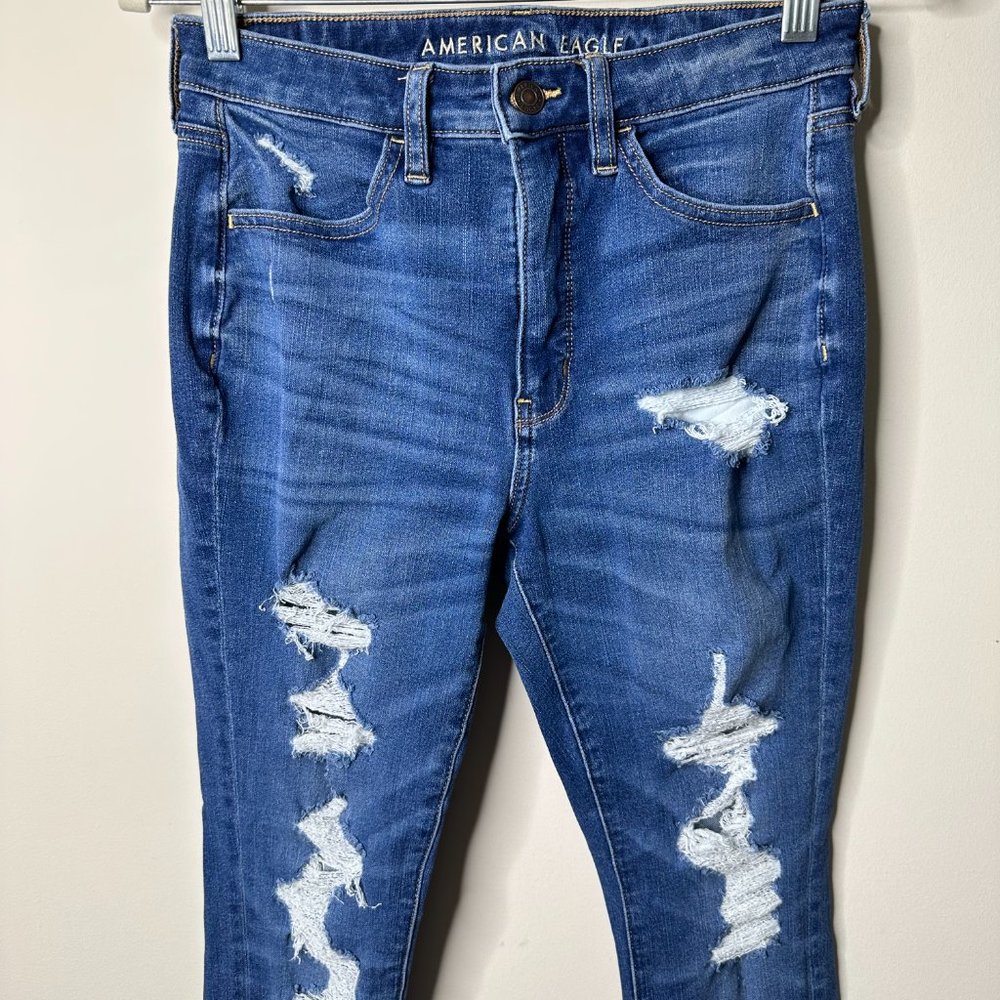 American Eagle Blue Distressed Super Hi-Rise Jegging Jeans Size 6 Regular - Picture 2 of 6